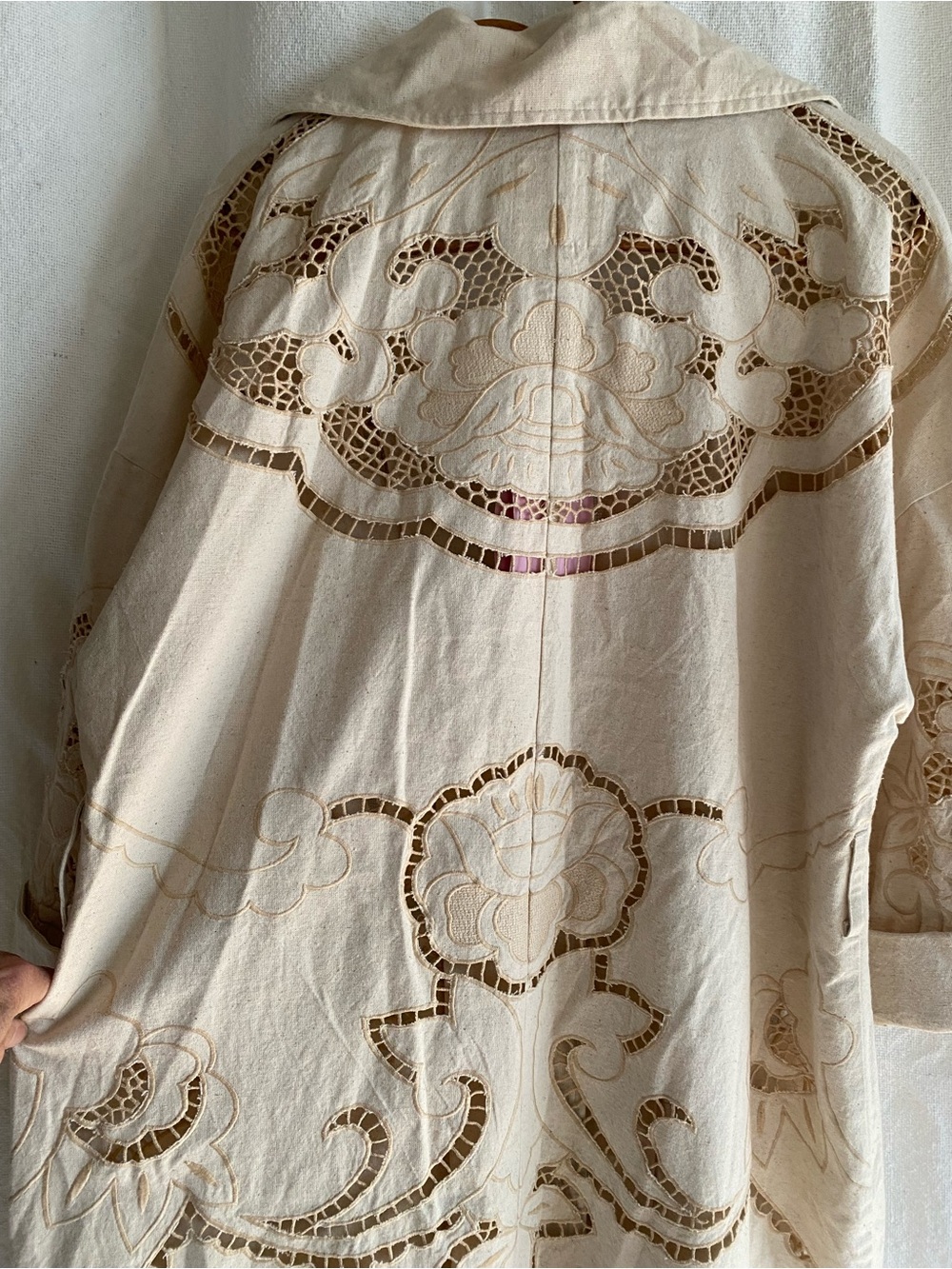 Anthropologie Avec Les Filles Cutwork Linen  Trench Coat/Duster Size Large NWT - Picture 9 of 12